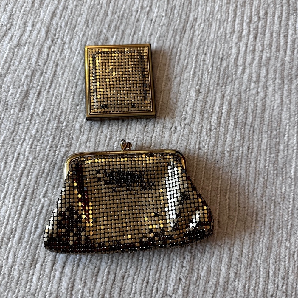 Vintage Gold Mesh Clutch and Compact Set